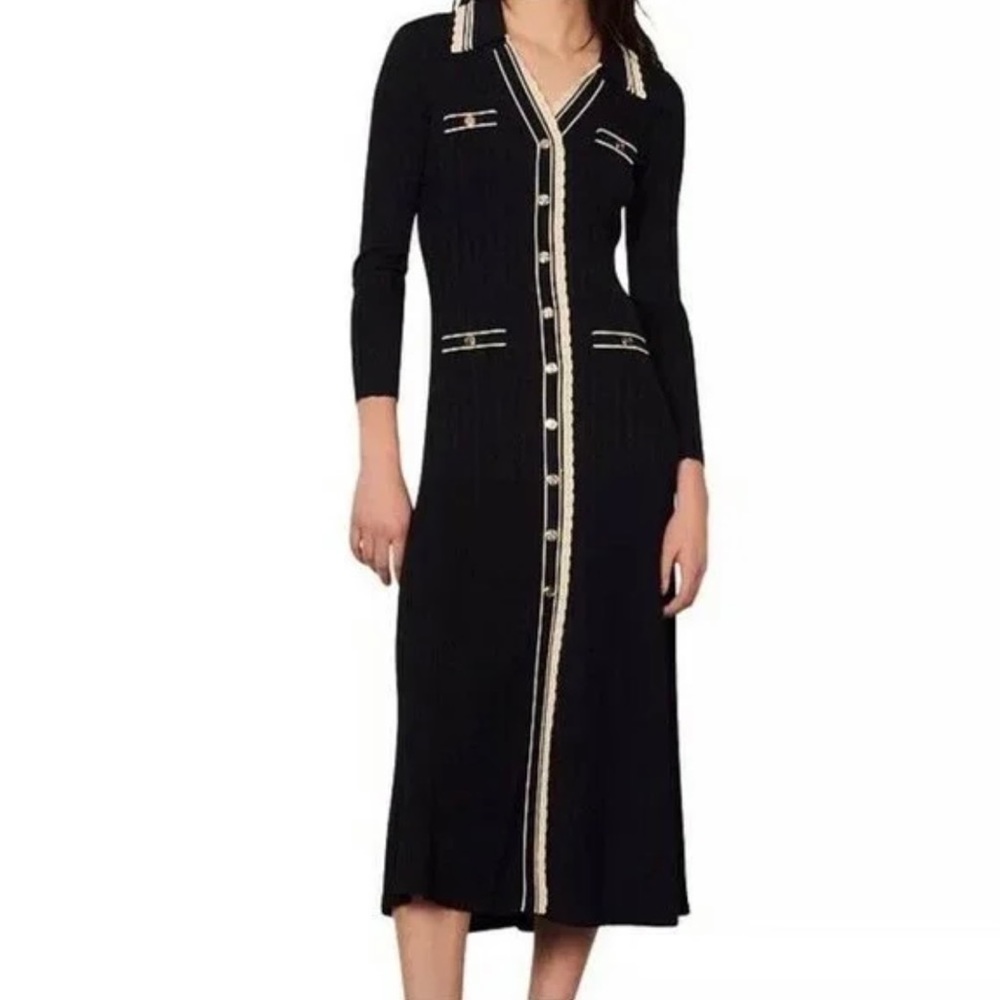 SANDRO KNIT NAVY maxi DRESS